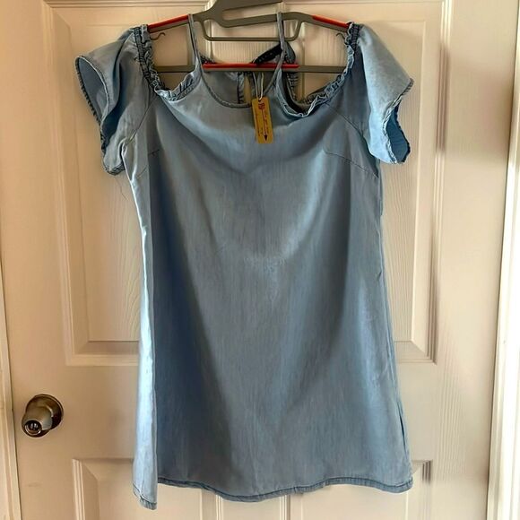 As U Wish Denim Of The Shoulder Dress Size Medium - Picture 1 of 8